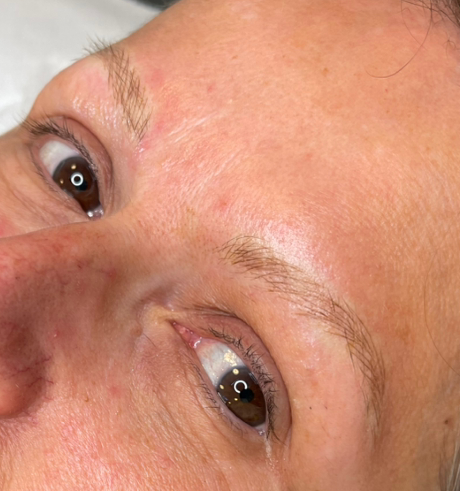 A client's healed brows with natural hair strokes